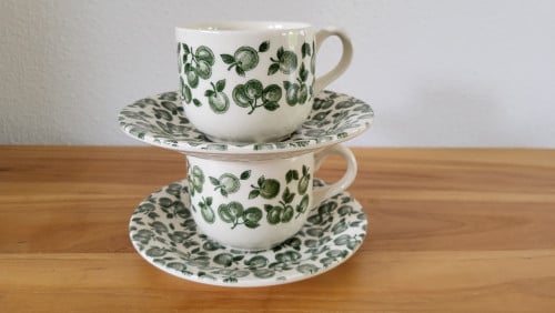 Set v 2 English Ironstone Tableware Green Apple kop en schotels