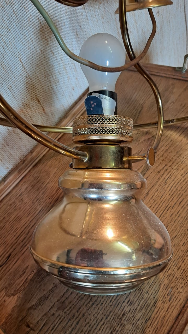 Massive koperen hanglamp zonder kap