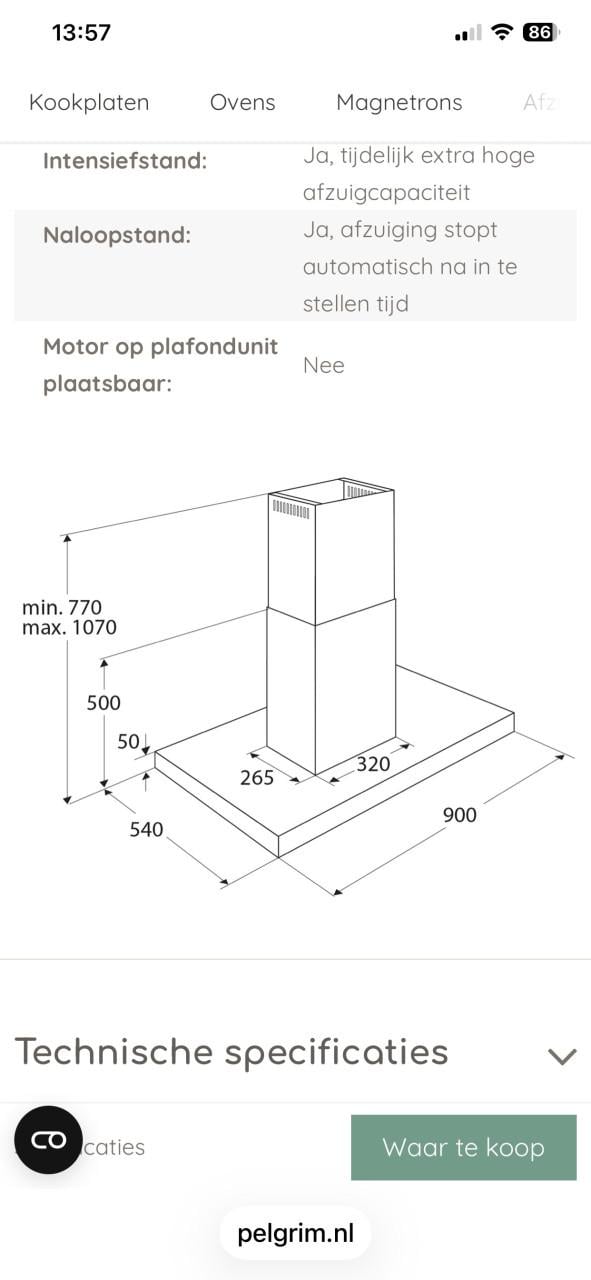Pelgrim eiland afzuigkap rvs