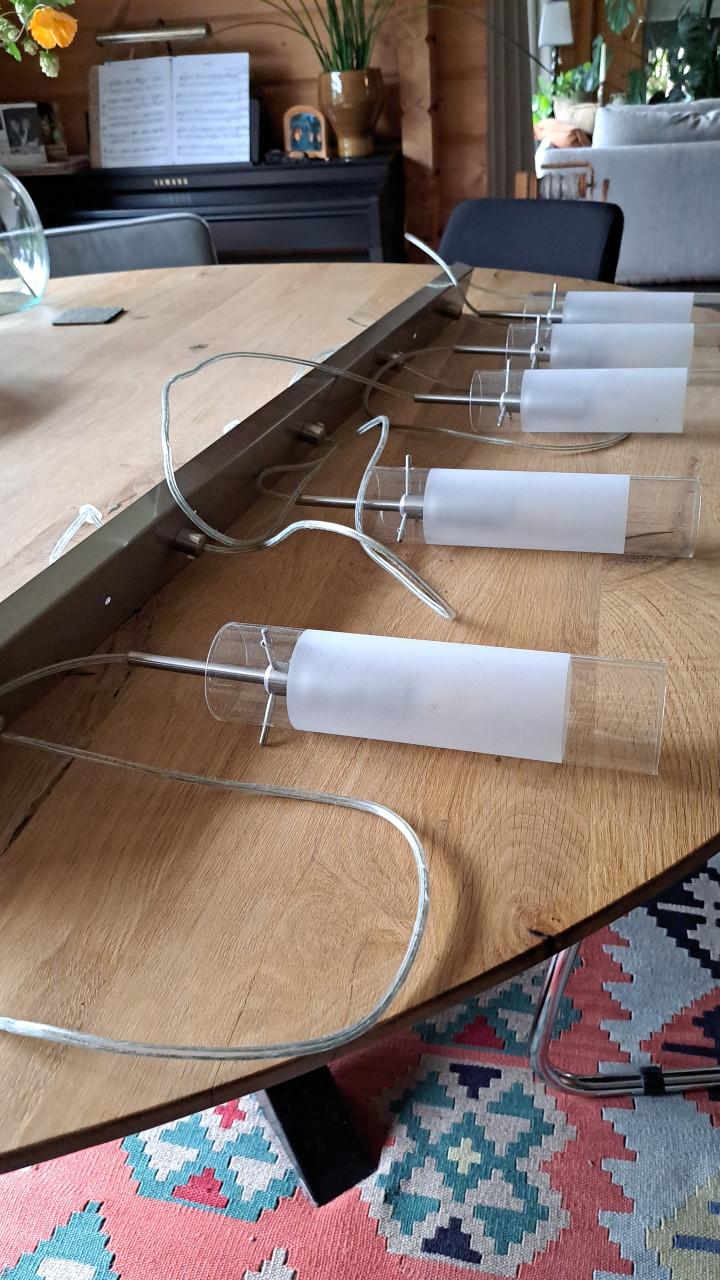 Armatuur hanglamp met vijf glazen kokerspots