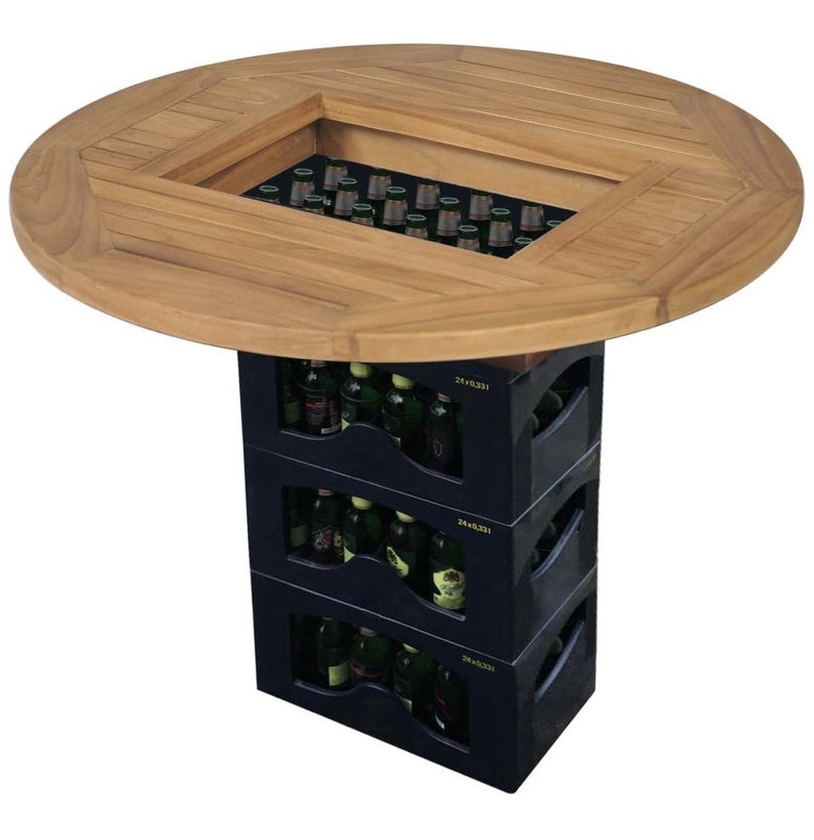 Nieuwe TEAK bierkrattafel / Diameter 70 cm.