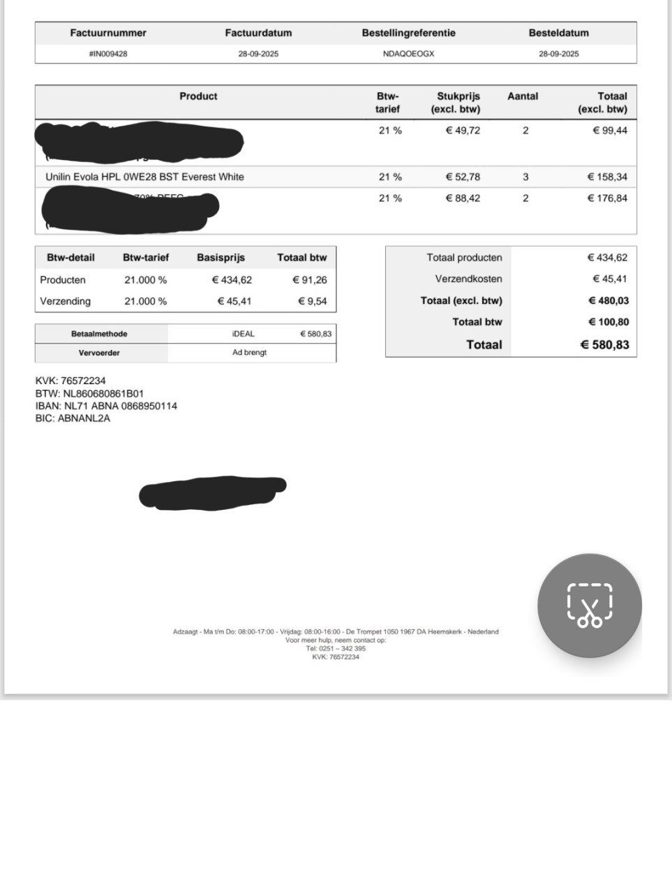 Fineer Unilin Evola wit HPL 3x 3mtrx1mtr €75