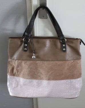 Handtas met strepen beige roze bruin