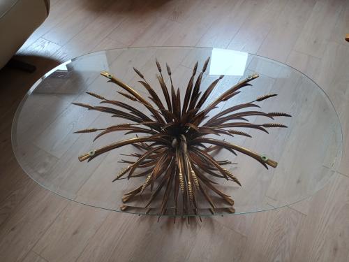 "Design" salontafel glas met poot wheat sheaf (tarwe schoof)