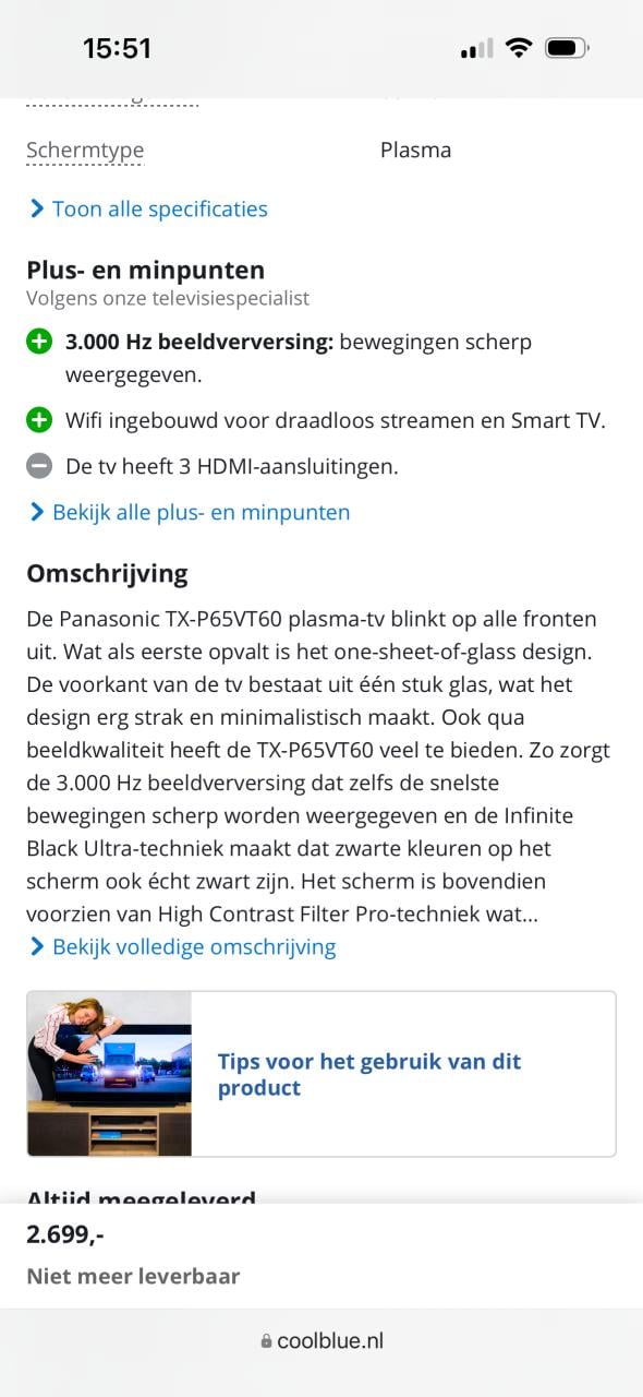 Panasonic TX-P65VT60 GRATIS OPHALEN