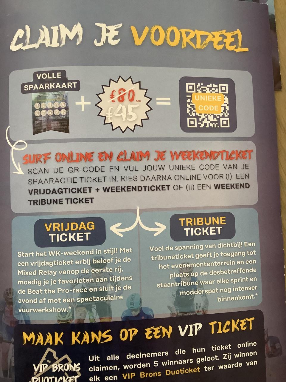 2 Kortingskaarten voor de UCI cyclo cross WK’s in Hulst. Alle 2 voor €15