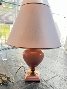 Vintage Tafellamp met Roze Keramische Voet en Kap