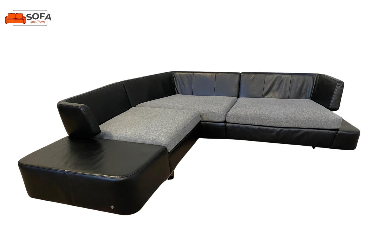 Natuzzi Opus Zwarte Leren Hoekbank –Luxe Comfort-Gratis Levering NL