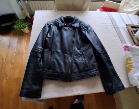 Zwart leren dames bikerjack