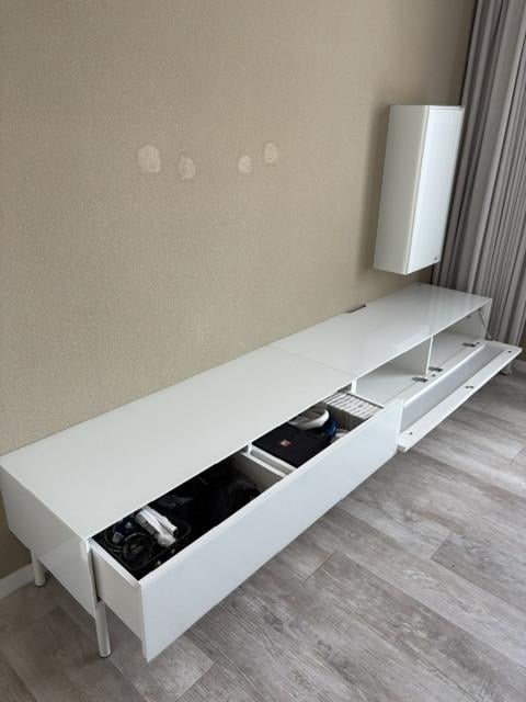Tv meubel 3-delig wit hout en wit glas
