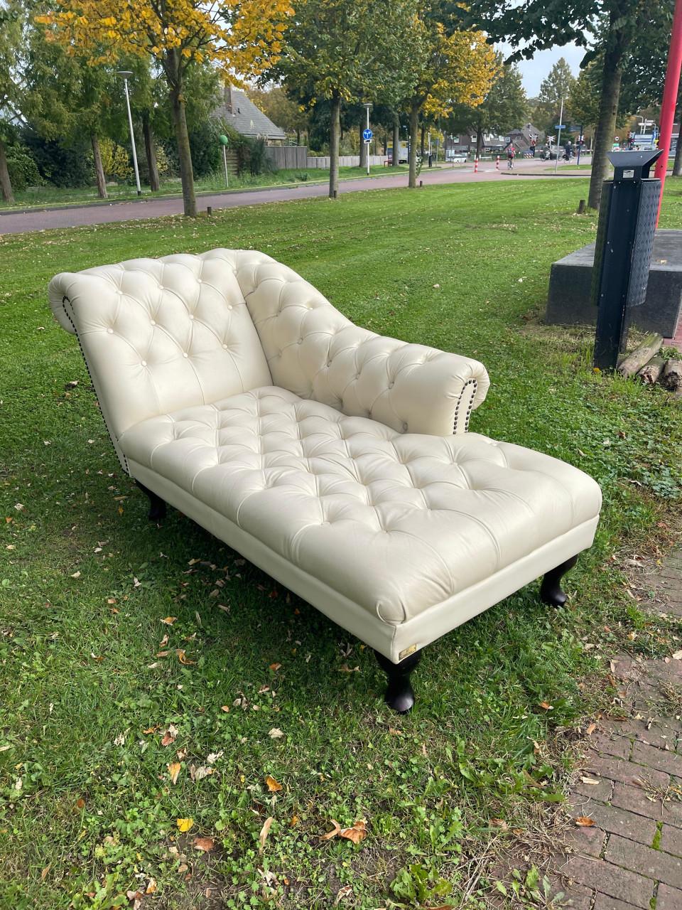 Chesterfield Chaise Lounge Set-Tijdloos Echt Leer Design-Luxe Uitstraling
