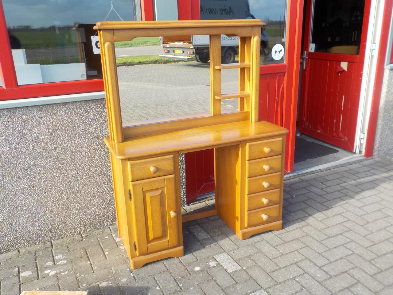 Massief eiken kaptafel met spiegel in zeer goede staat 2 delig