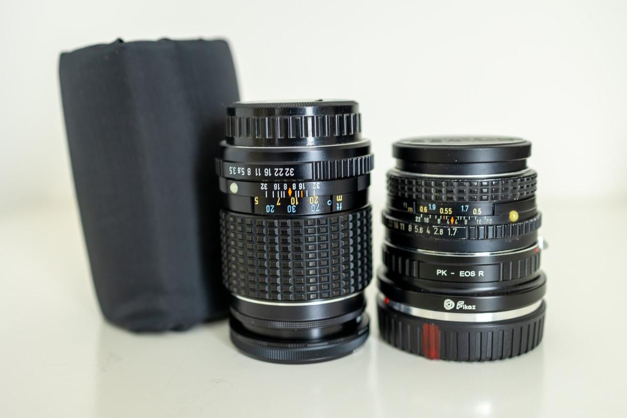 Lenzen Asahi Pentax50 mm en 135 mm met Canon RF adapter