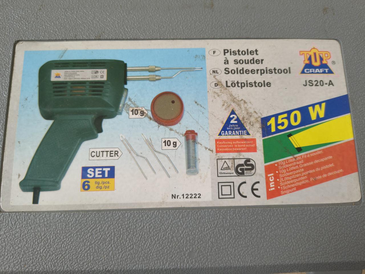 Topcraft soldeerpistool, soldeerbout met toebehoren, koffer.