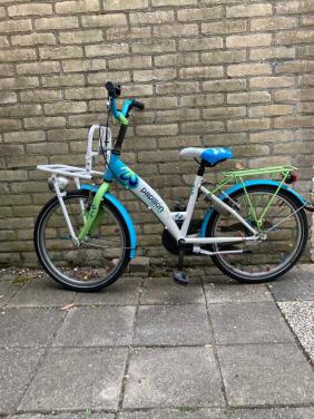 Meisjesfiets blauw wit, 20 inch