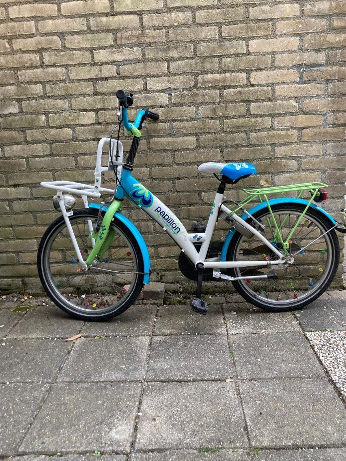 Meisjesfiets blauw wit, 20 inch