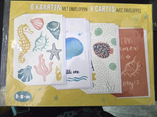 Set van 8 kaarten met enveloppen in een maritiem thema.