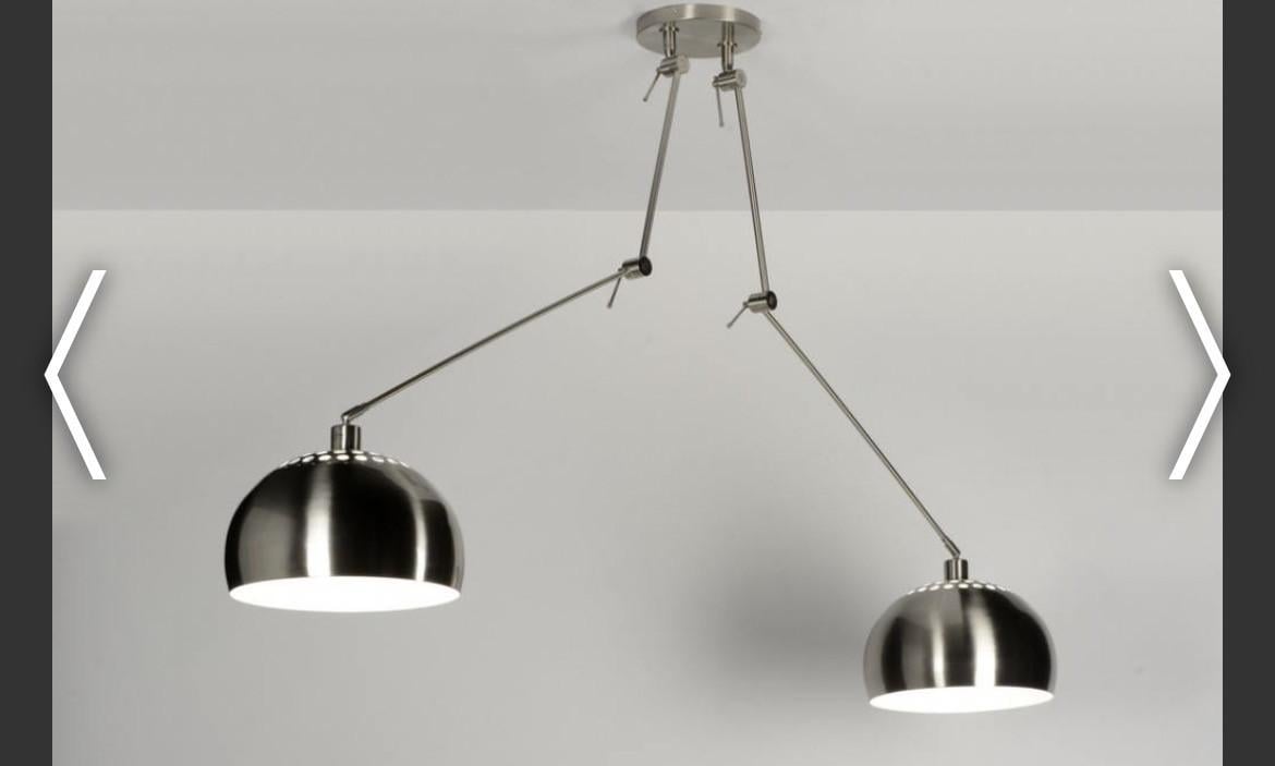 Rietveldlamp geschuurd staal plafond lamp met twee globes