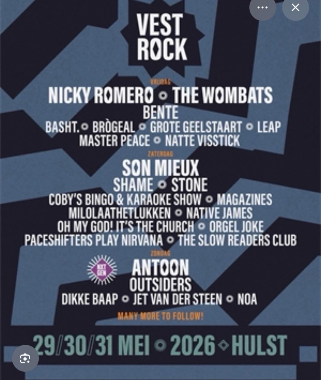 Vestrock Ticket Zaterdag te koop/te ruilen