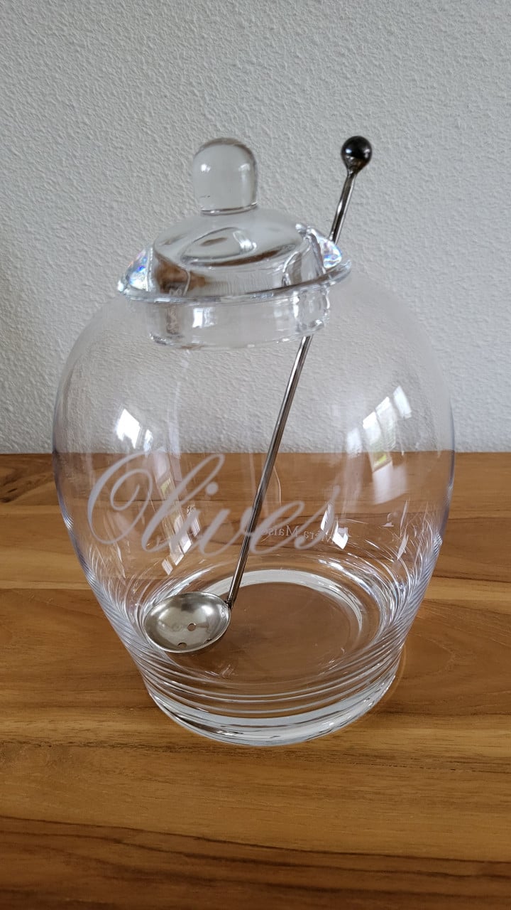 Riviera Maison glazen pot voor olijven 'Olives', h 19 cm
