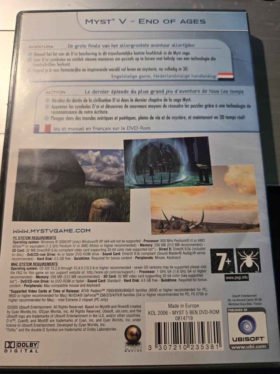 Pc/Mac DVD-ROM-versie van de videogame Myst V: End of Ages.