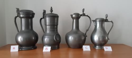 Tinnen kannen met deksel , 4 verschillende modellen