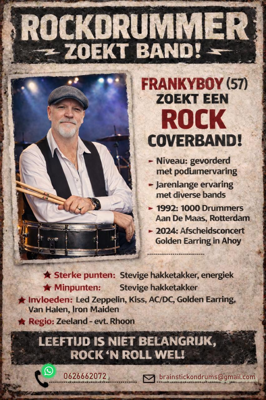 Drummer zoekt Rock coverband.