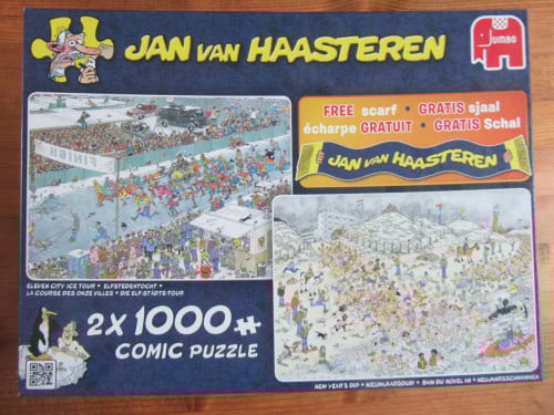 Doos met 2 volledige Van Haasteren puzzels van 1000 stukjes, zgan