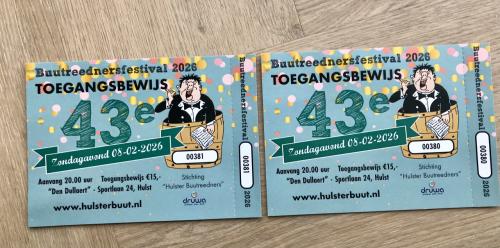 Twee toegangsbewijzen Hulster Buut zondagavond 8 februari 2026