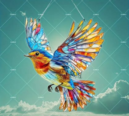 Roodborst ( mozaiek kleuren ) raamhanger / cadeau / zonnevanger