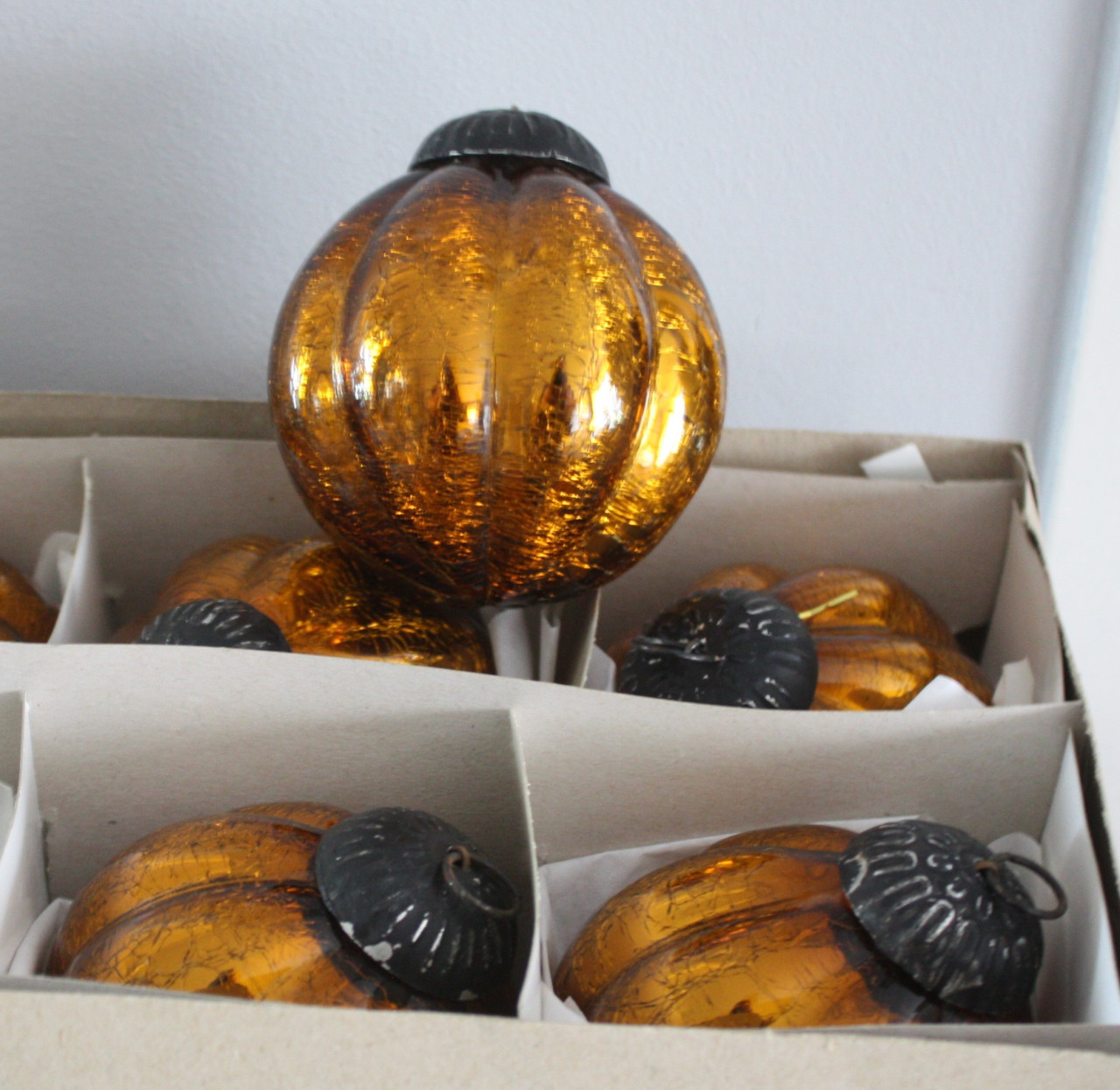 Set van 6 bruin oranje pompoen kerstballen