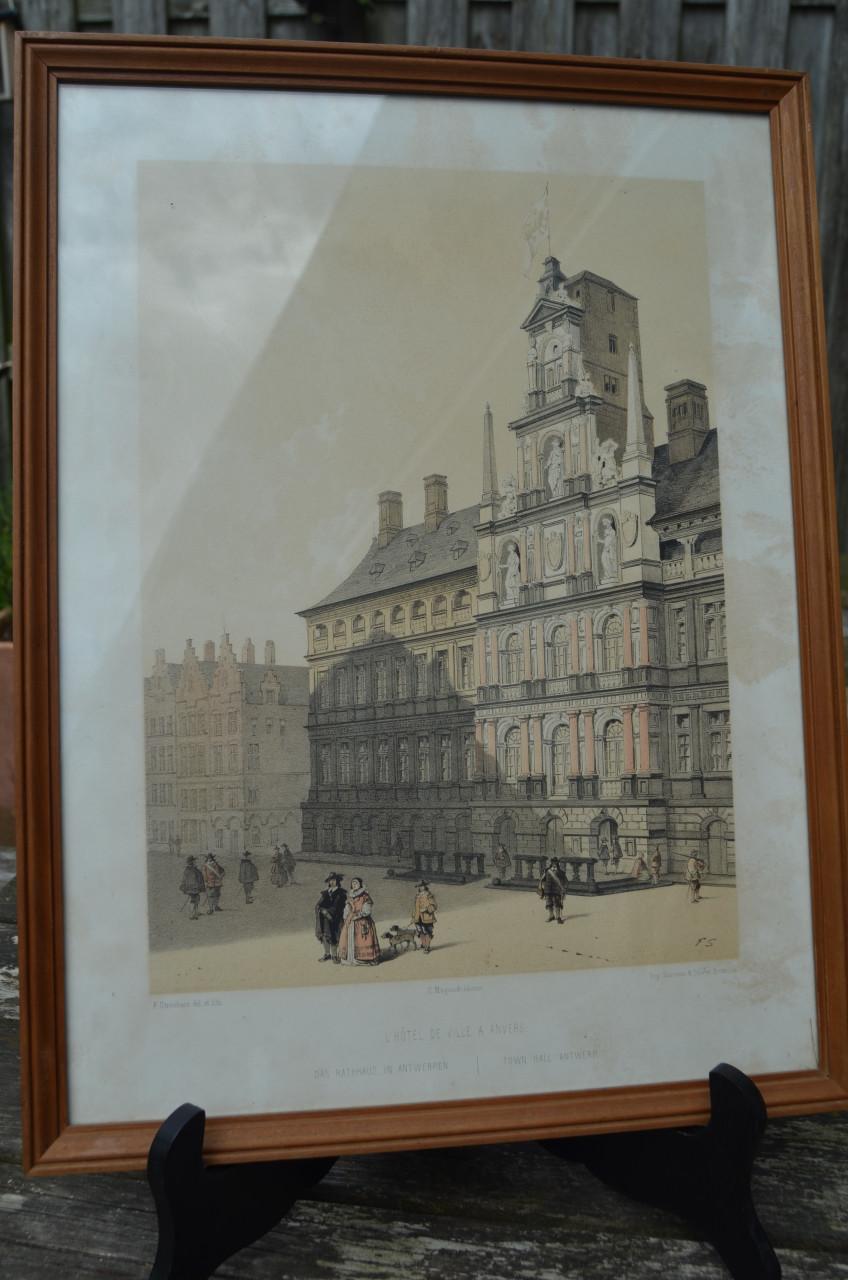 Belgische lithografische prenten van gebouwen (1)