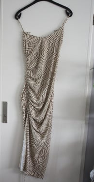 Bruin beige stippen jurk maat m