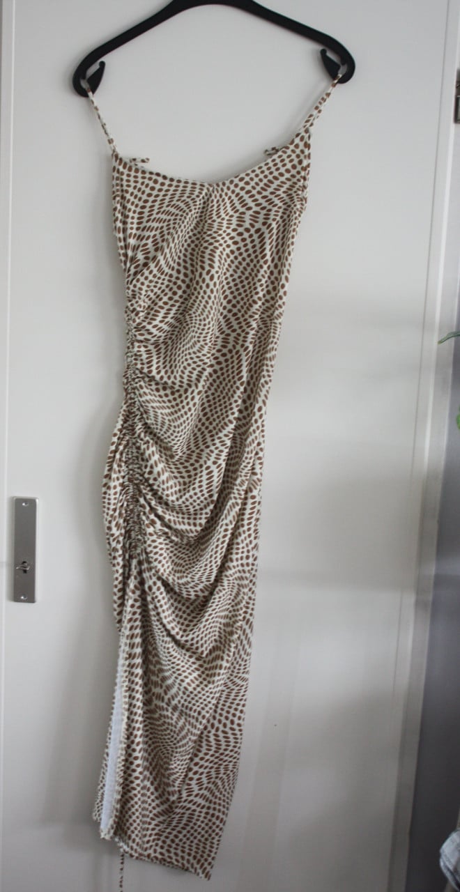 Bruin beige stippen jurk maat m