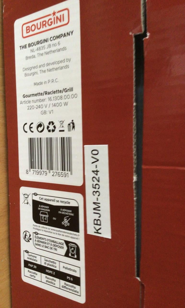 Bourgini Gourmette Raclette Grill Pure