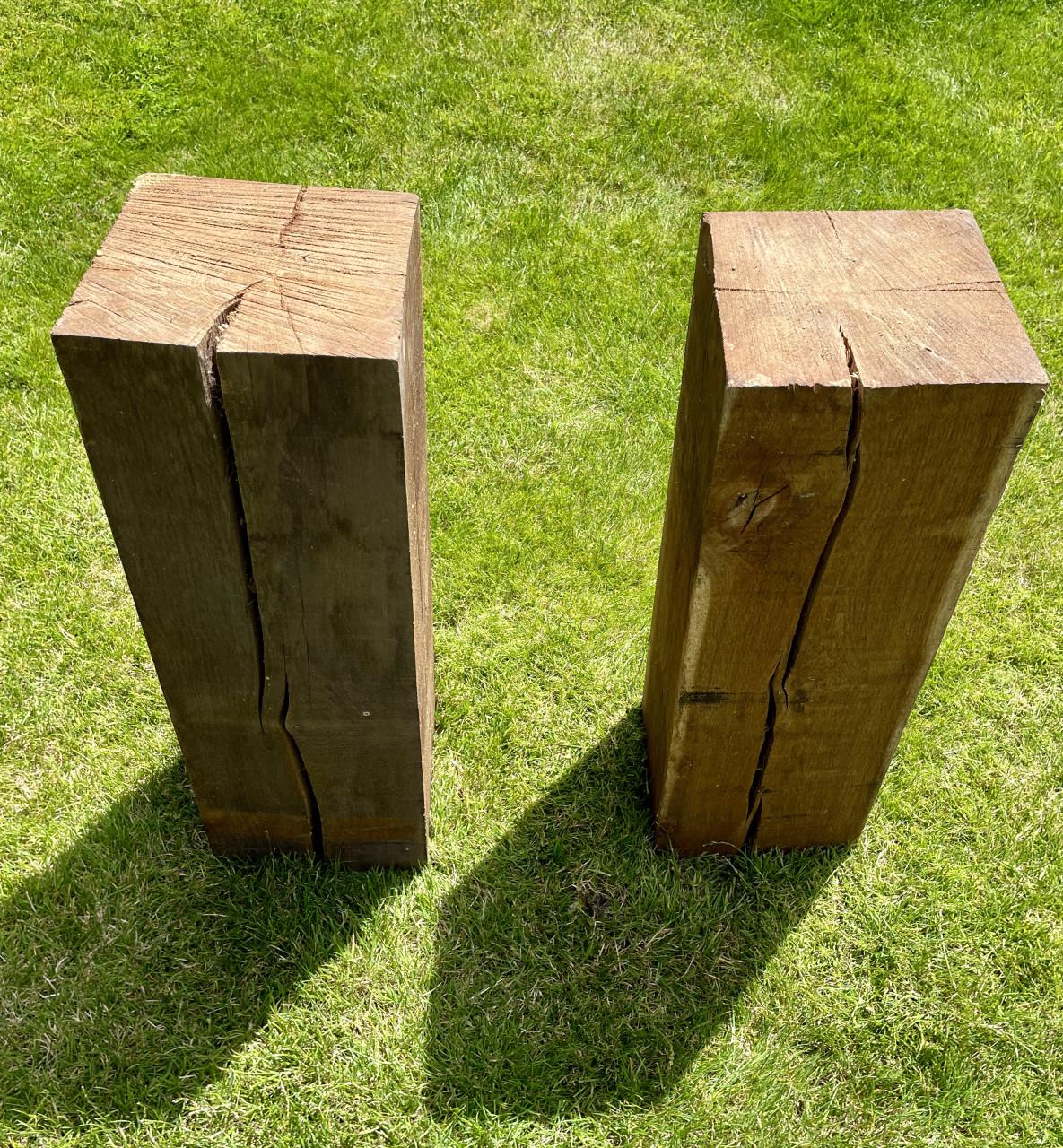 2 massief eiken houten pilaren/zuilen