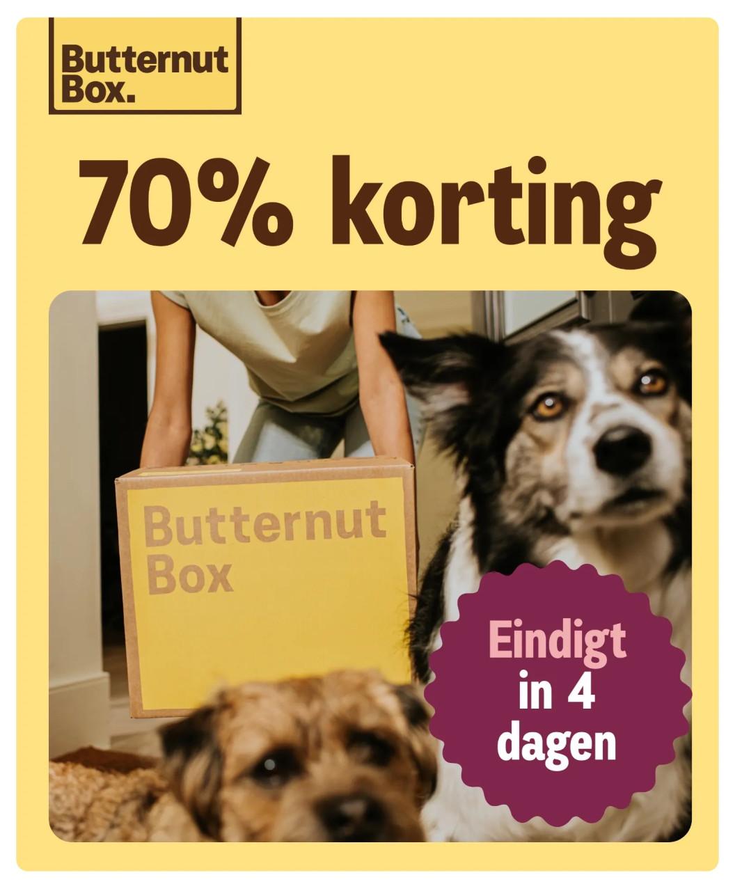 Gratis kortingscode 70 en 30 % korting Butternutbox verse hondenvoeding