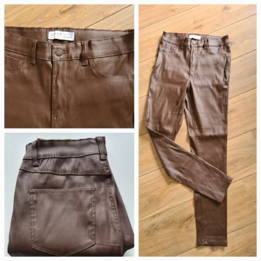 Donkerbruine PU leren broek van Denim&Co  Maat L