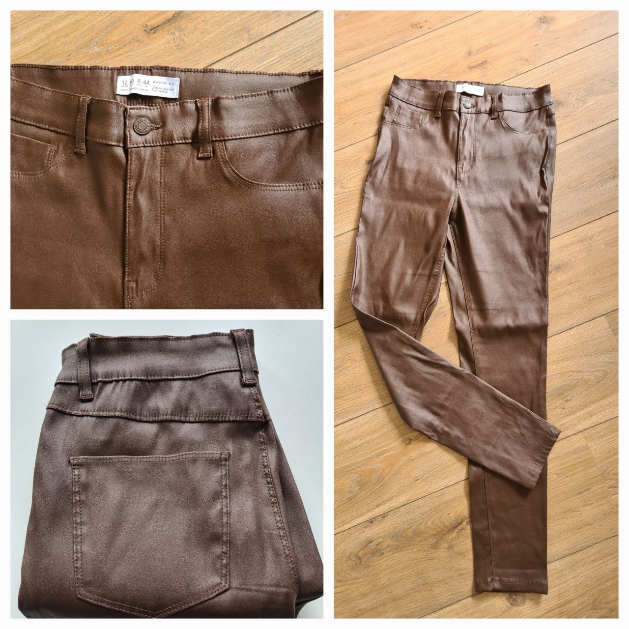 Donkerbruine PU leren broek van Denim&Co  Maat L
