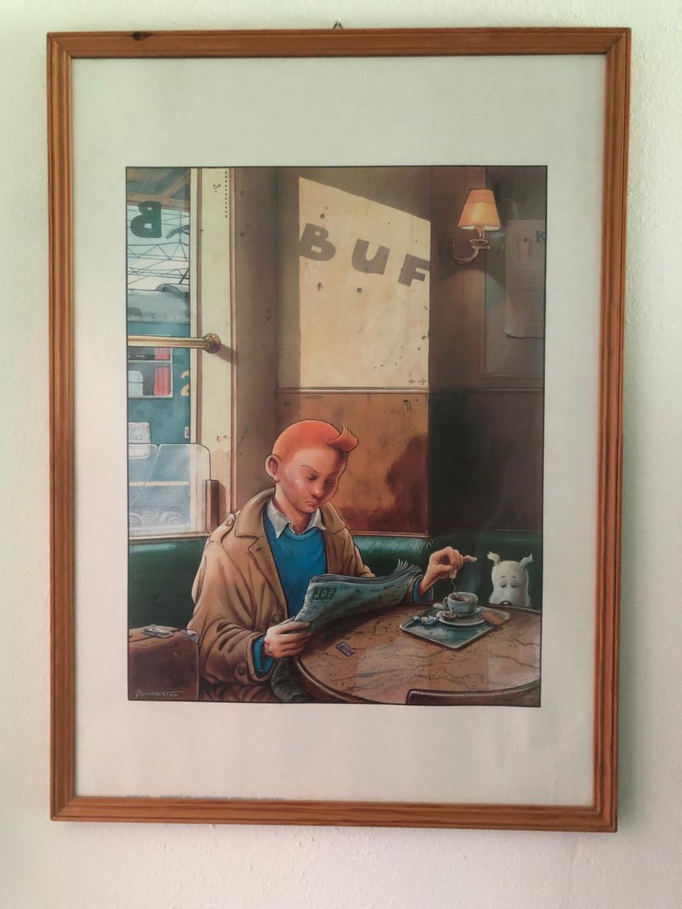 Poster Kuifje en Bobbie in café