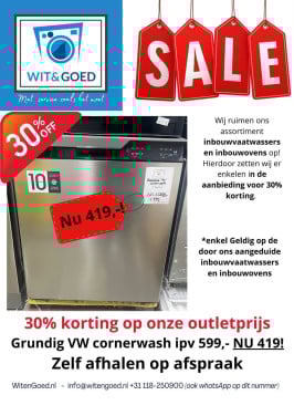 ACTIE -30% Op is Op Inbouwvaatwassers (outlet/nieuw)