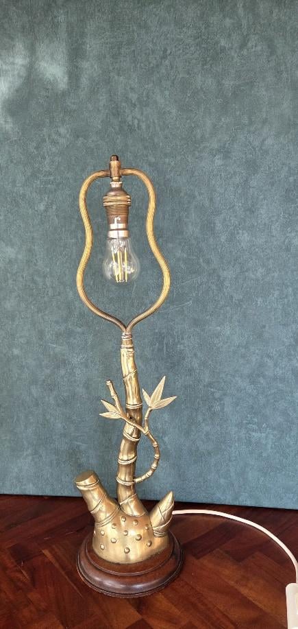 Vintage Messing Tafellamp -Bamboe stijl