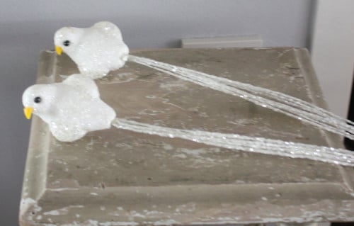 Set va 2 vogels op knijper wit met glitter