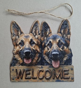 Houten Welcome Bord met Honden