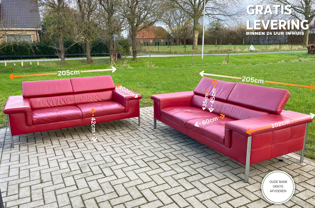 GRATIS LEVERING HEEL NL 2x Montel 3-zits Echt Leer Bankstel