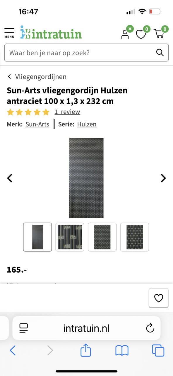 Vliegengordijn van Sun arts. Antraciet.