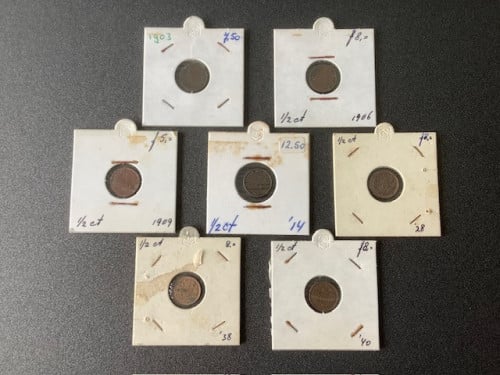 Wilhelmina lotje 1/2 cent 7 stuks.