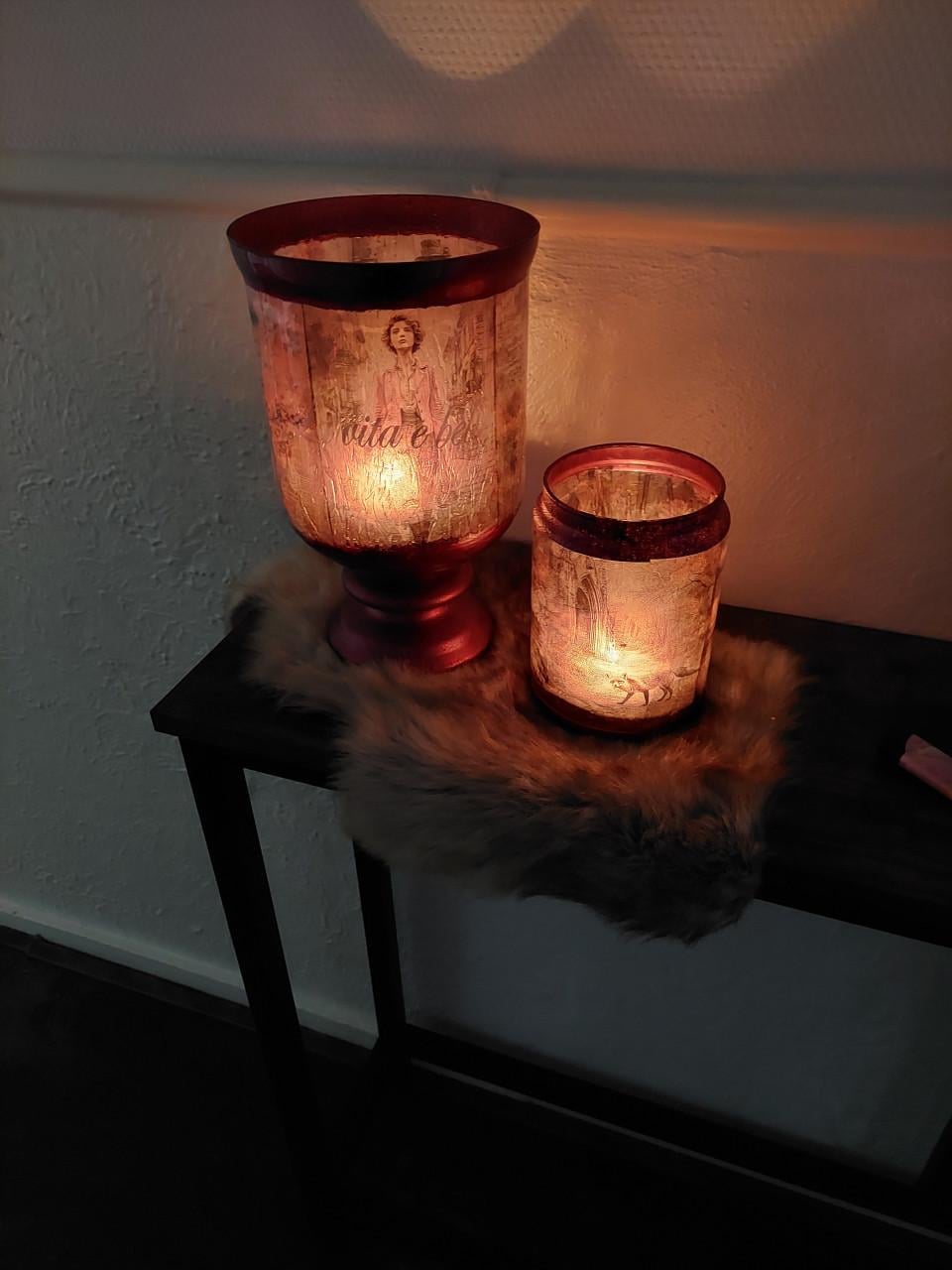 Nw Decoupage vaas +windlicht