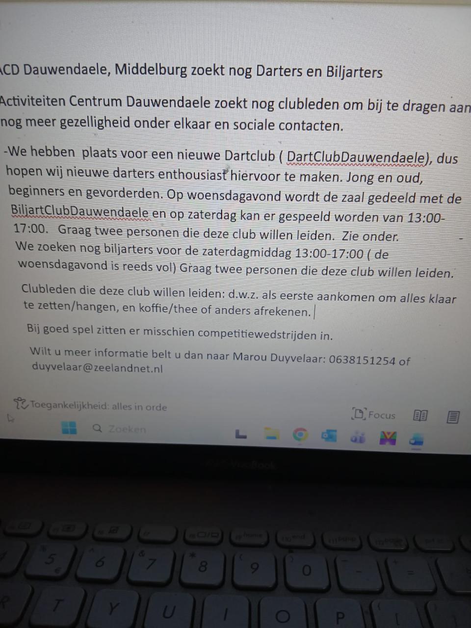 Darters  en biljarters gezocht