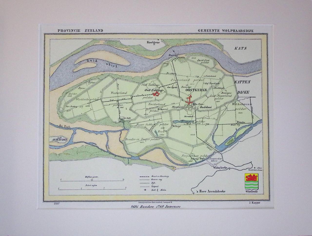 Kaarten Zuid-Beveland, gemaakt door J. Kuyper, nu ingekleurd.